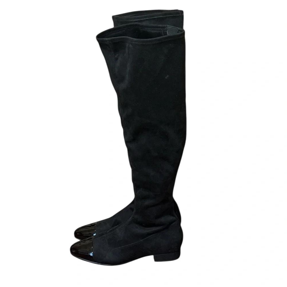 Ivanka Trump Over-The-Knee Black Suede Boots Patent Toe Size 6.5